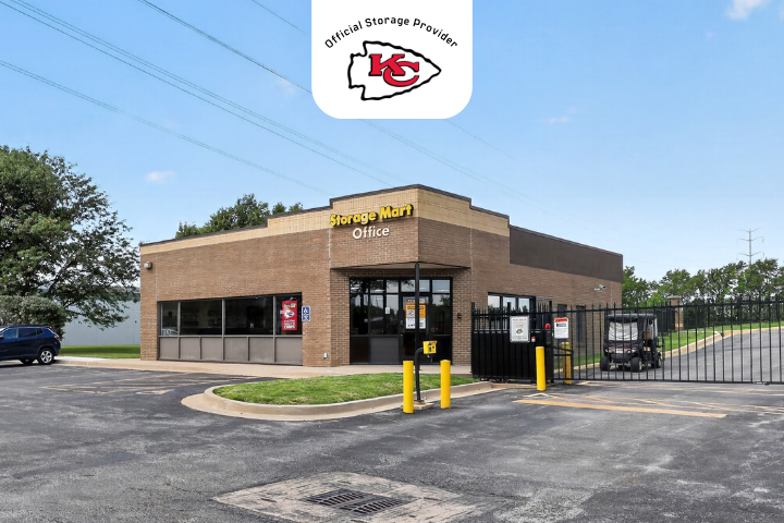 Facility exterior at StorageMart in Lenexa Kansas featuring Kansas City Chiefs partnership logo